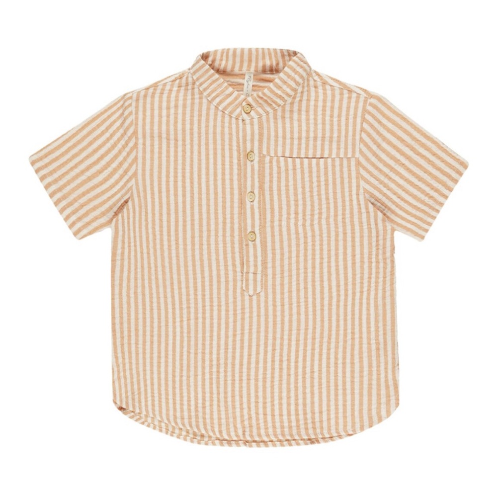 Rylee + Cru Beige mason shirt in grapefruit stripe